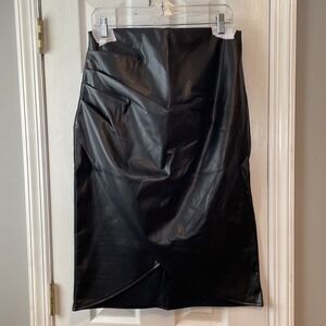 New MICAS Women's Faux‎ Leather Skirt L/8-10 Wrap Ruched Midi Black Elegant Long